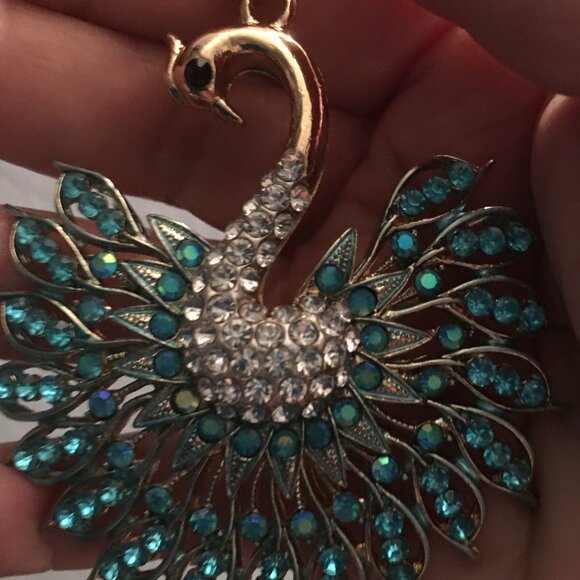 Large Blue Pendant of a Peacock Rhinestone Necklace New Drawer 6 - Picture 1 of 5